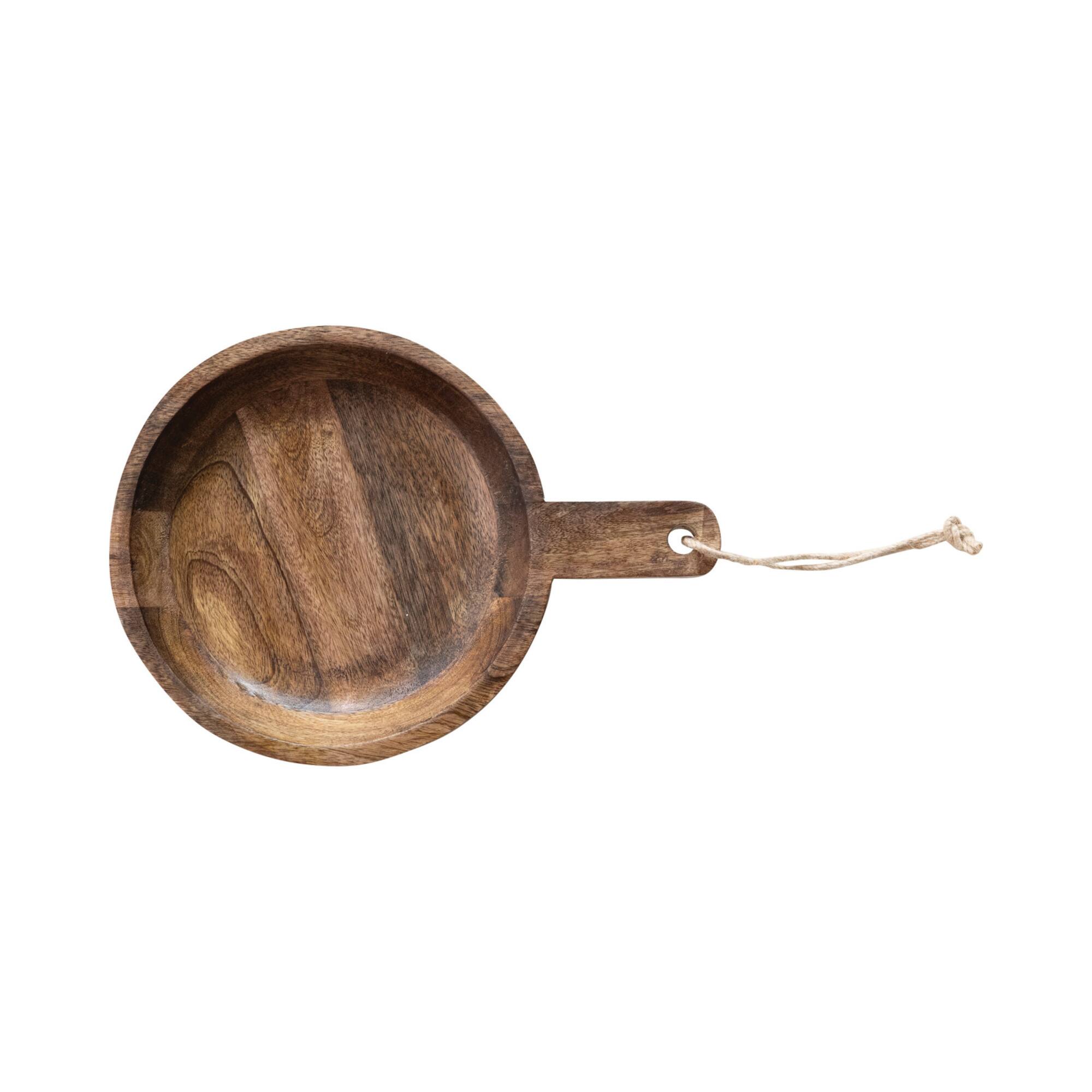 Hello Honey® 13.25" Natural Carved Mango Wood Bowl with Handle & Jute Tie